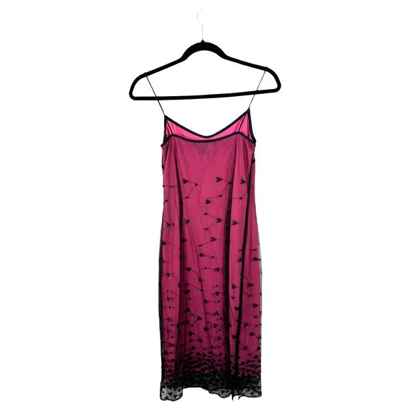 Nicole Miller Collection Vintage 1990s Pink Black Mesh Sequin Slip Dress Size 0 - Picture 6 of 8